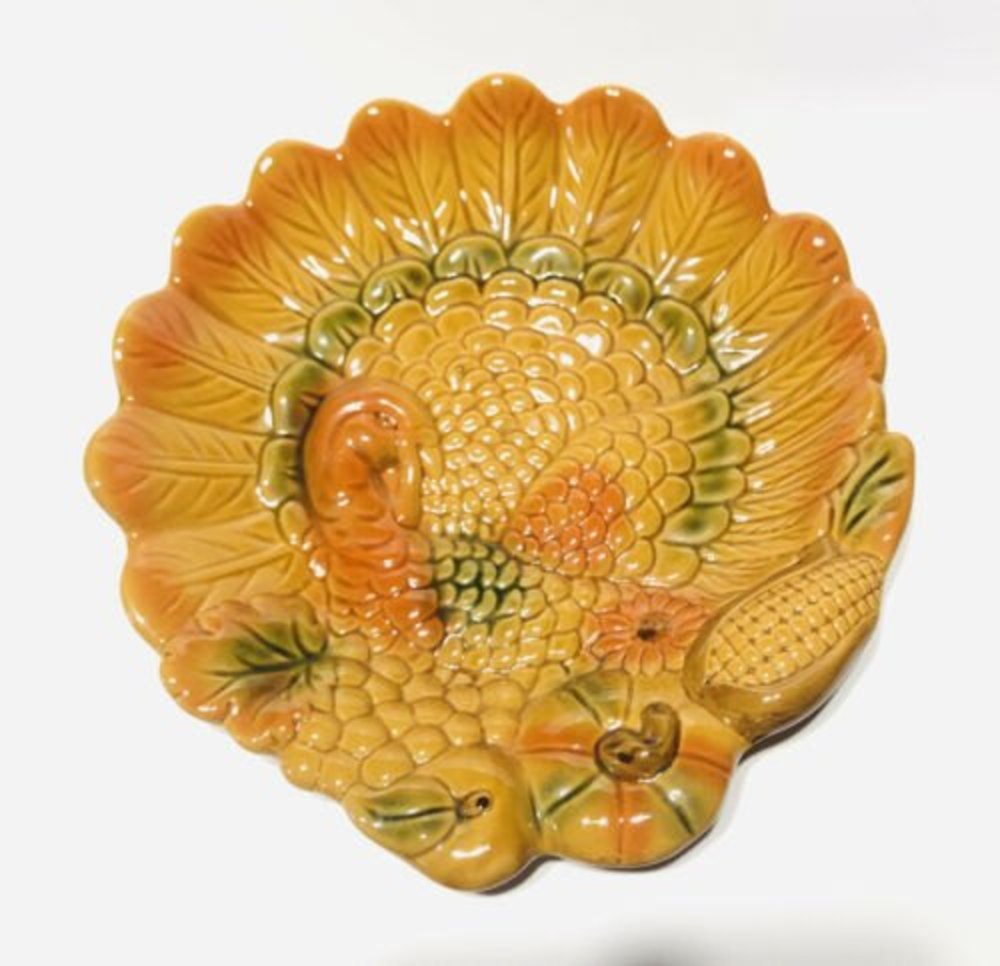 Kaldun & Bogle Turkey Shape Ceramic Platter Plate 11.5 In Majolica Thanksgiving